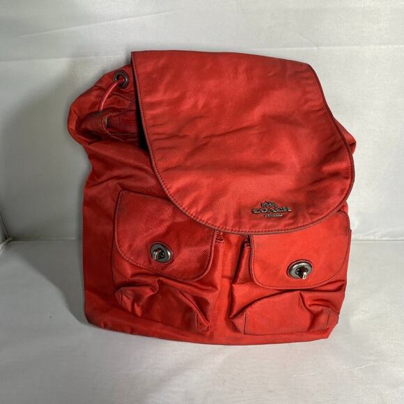 Coach True Red Nylon Backpack w/ Leather Trim and Antique Silver Hardware